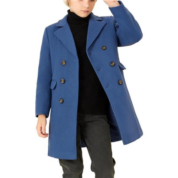 Boys Dress Coats Double Breasted Trench Coat Winter Pea Coat Pockets 5-14 Years - Picture 1 of 7